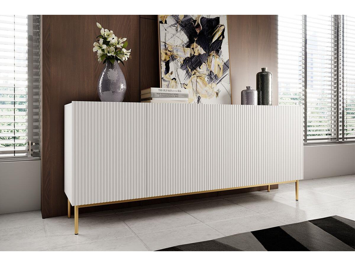 Ensemble KASHA avec meuble TV 200 cm + buffet 4 portes 200 cm + table basse pieds or