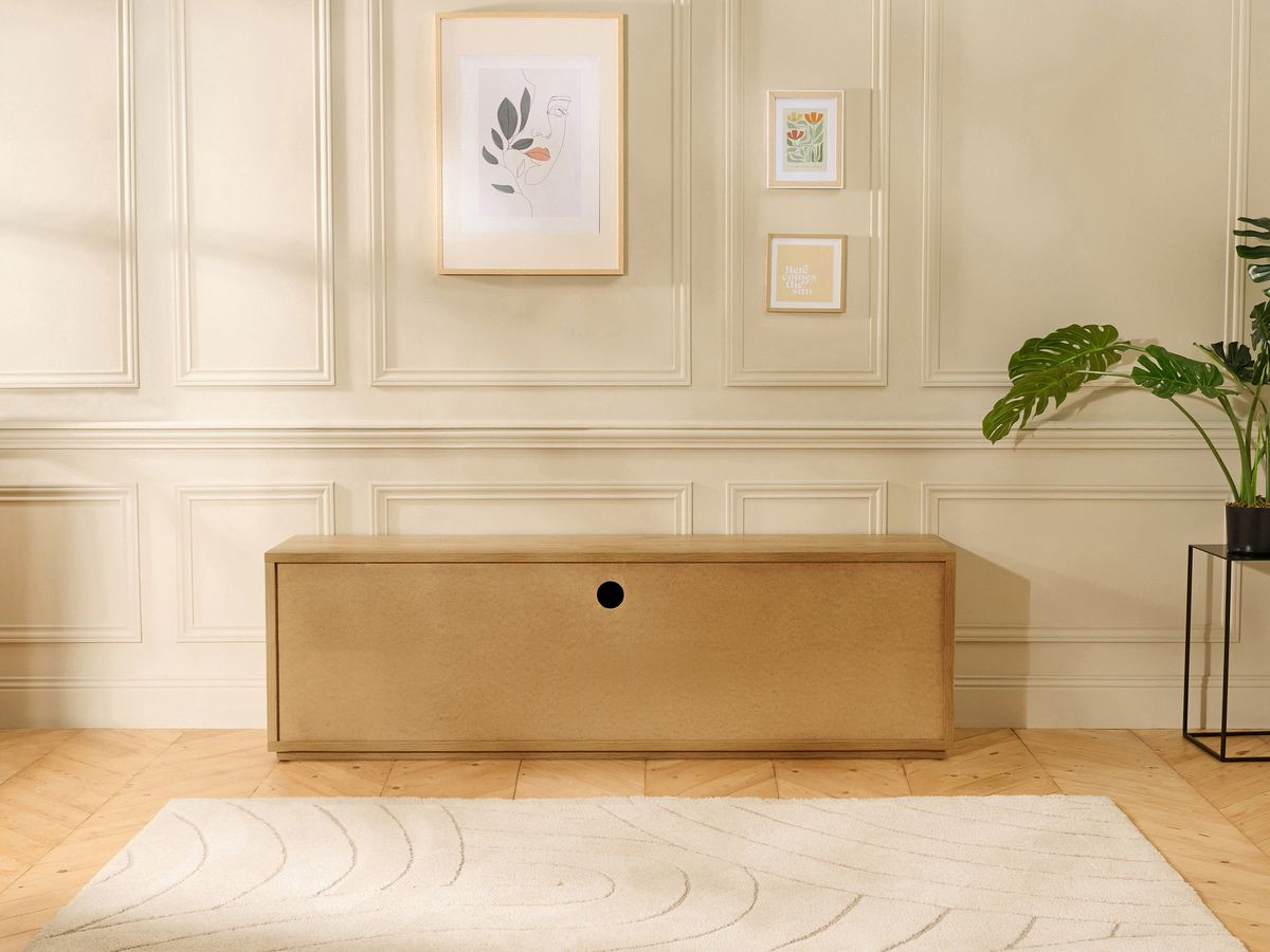 Meuble TV 2 portes 180 cm FERRET effet tasseaux de bois