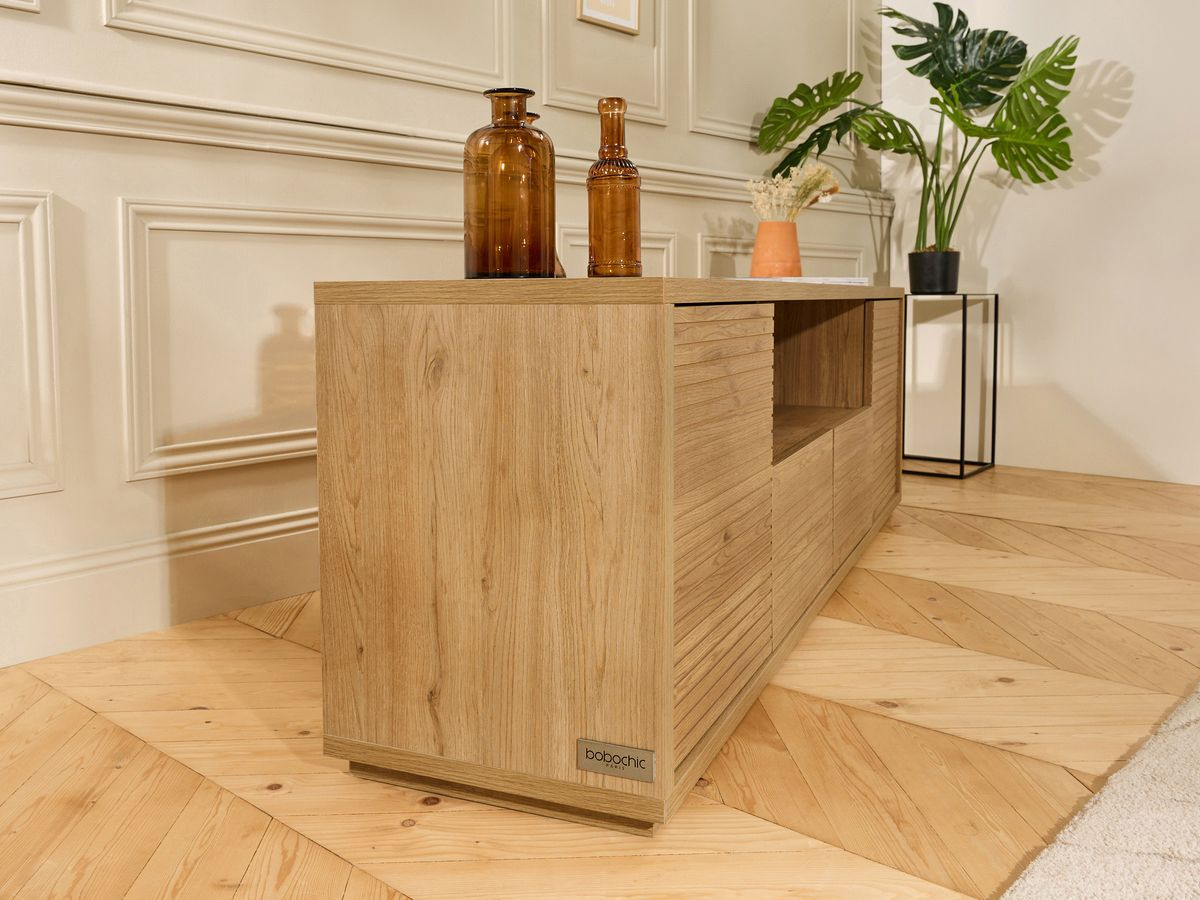 FERRET 180 cm 2-deurs tv-meubel met houten lamelleneffect