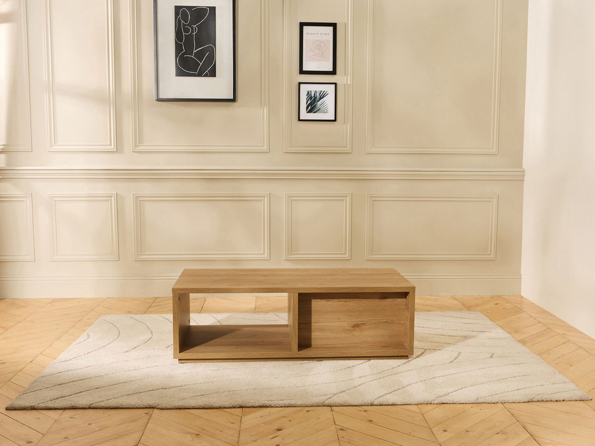 Table basse avec tiroir 100 cm FERRET effet tasseaux de bois — vue 6
