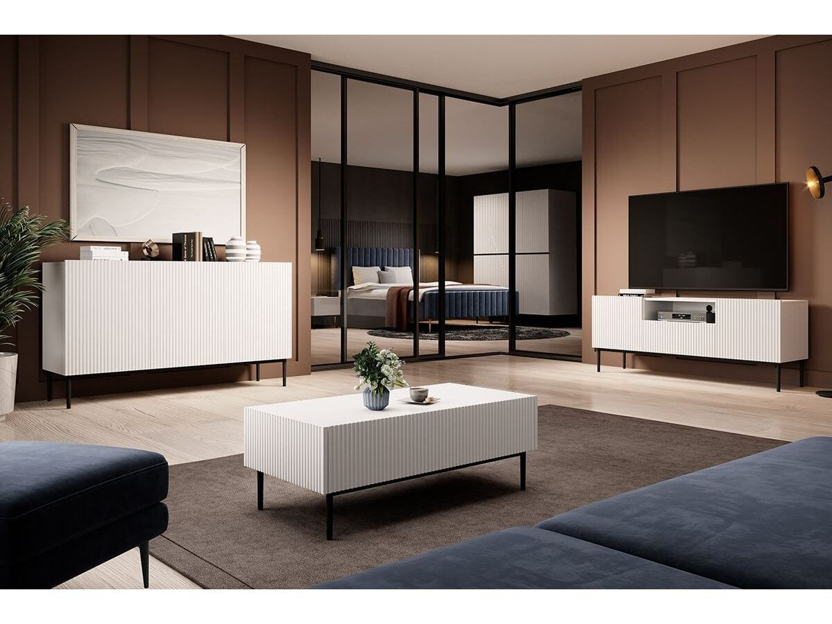 KASHA set met 150 cm tv-meubel met nis + 150 cm dressoir + salontafel met zwarte poten
