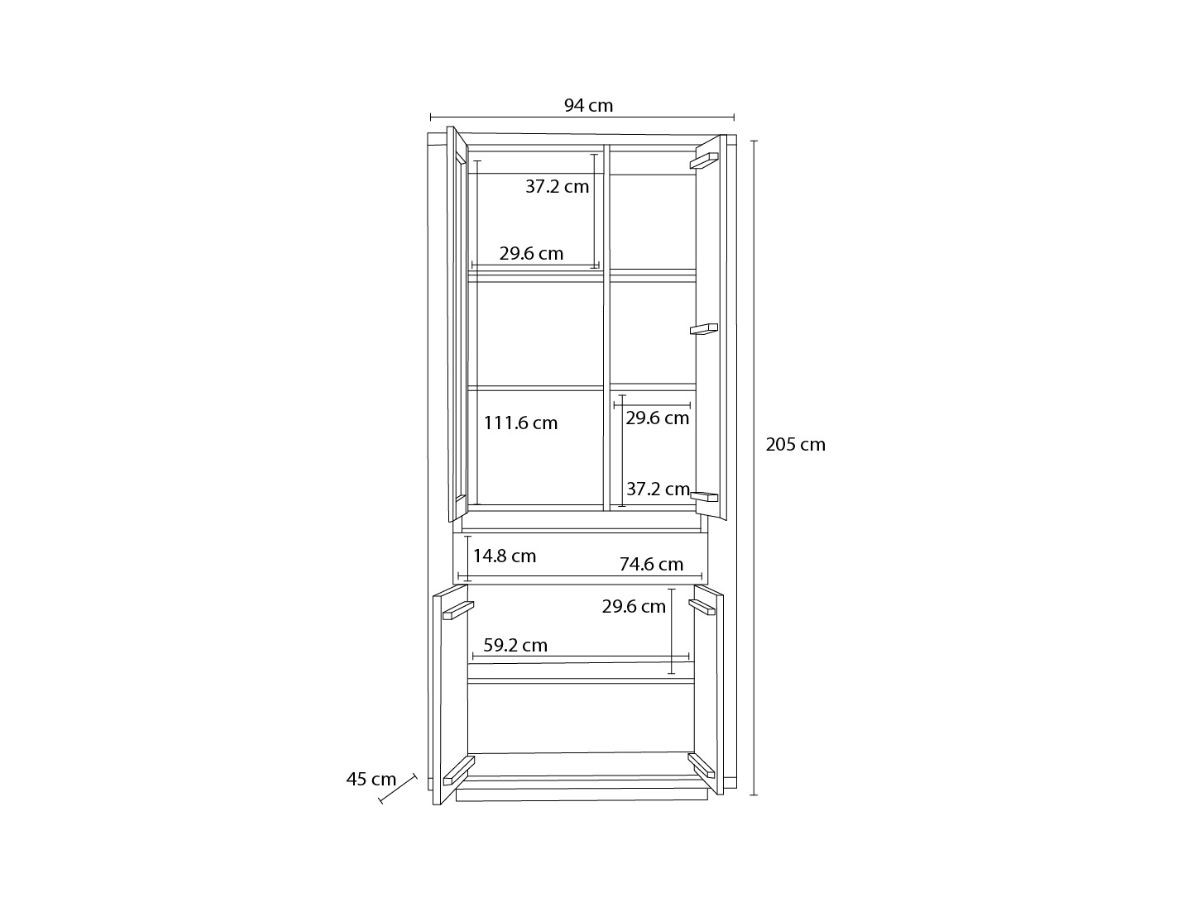 Meuble vitrine H.203 cm PAUL chêne massif