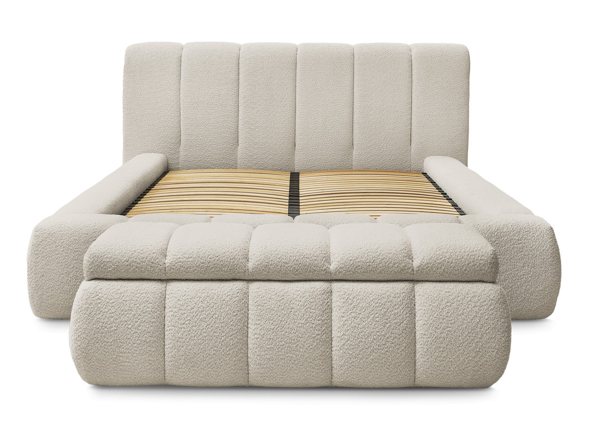 Lit coffre DENALI tissu bouclette + Bout de lit DENALI
