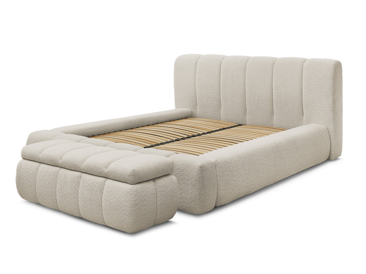 Lit coffre DENALI tissu bouclette + Bout de lit DENALI