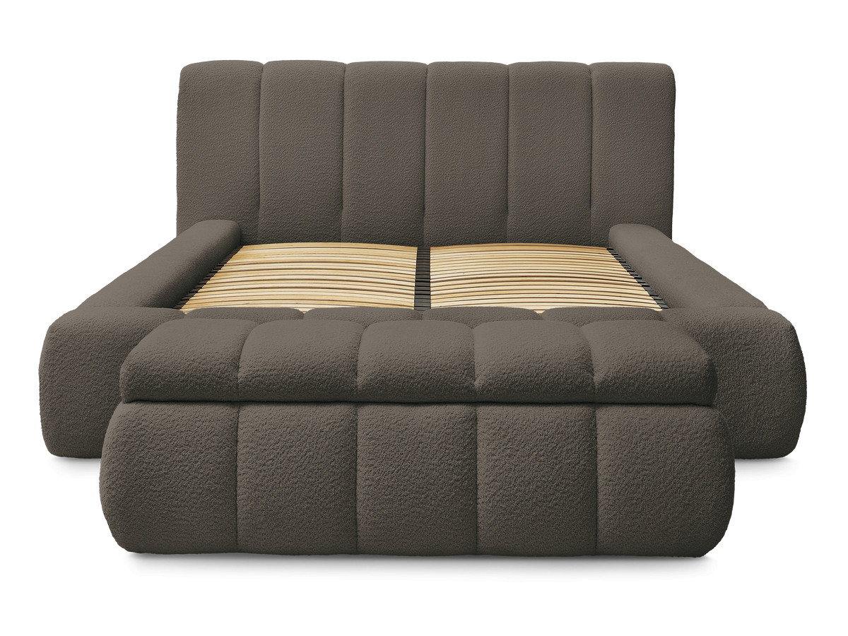 Lit coffre DENALI tissu bouclette + Bout de lit DENALI