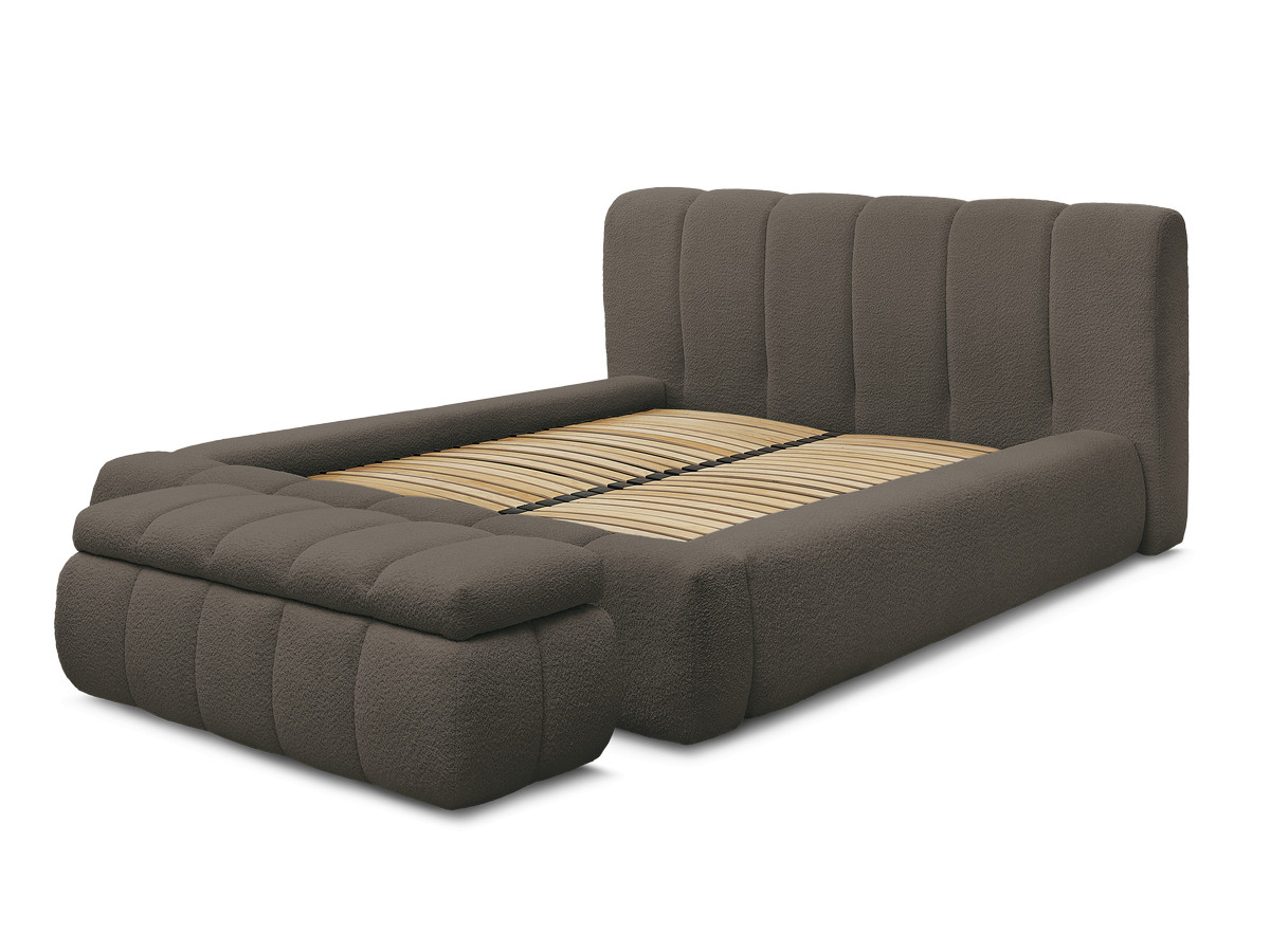 Lit coffre DENALI tissu bouclette + Bout de lit DENALI