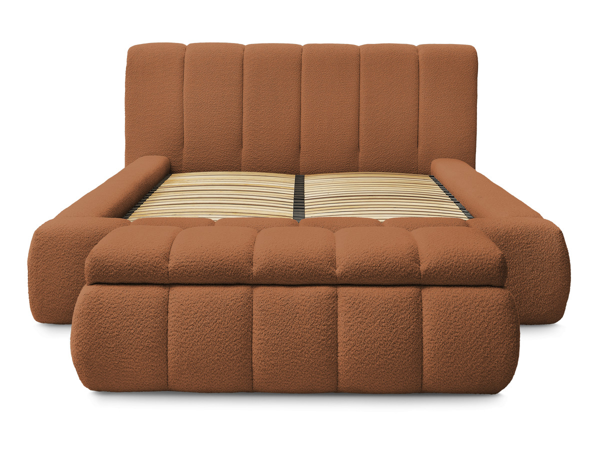 Lit coffre DENALI tissu bouclette + Bout de lit DENALI