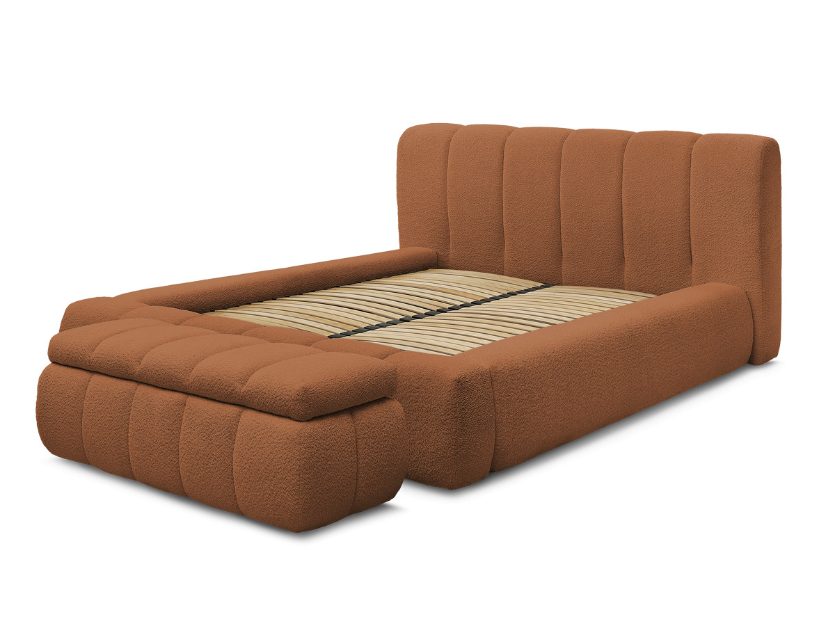 Lit coffre DENALI tissu bouclette + Bout de lit DENALI