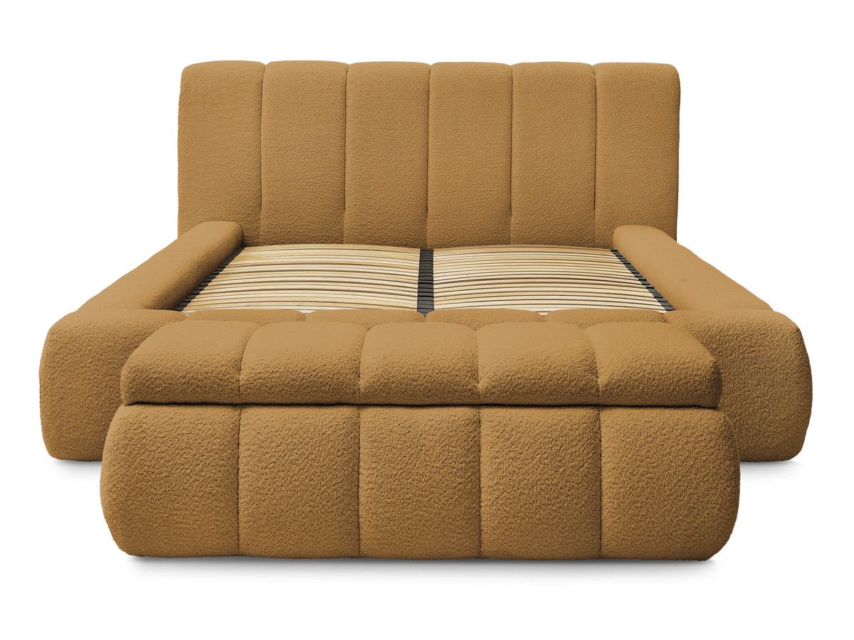 Lit coffre DENALI tissu bouclette + Bout de lit DENALI