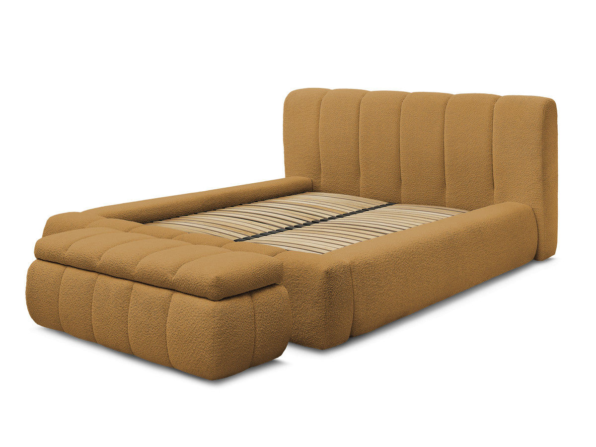 Lit coffre DENALI tissu bouclette + Bout de lit DENALI