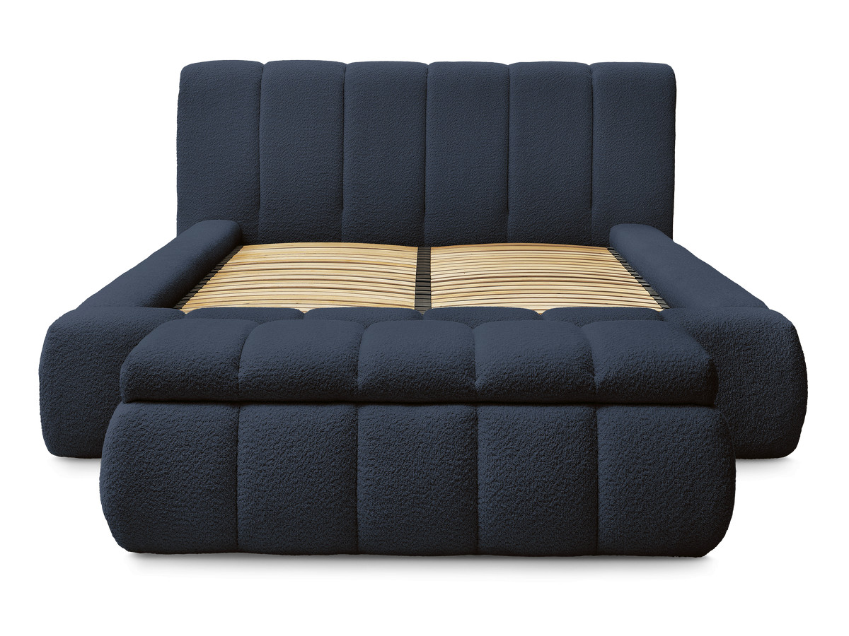 Lit coffre DENALI tissu bouclette + Bout de lit DENALI