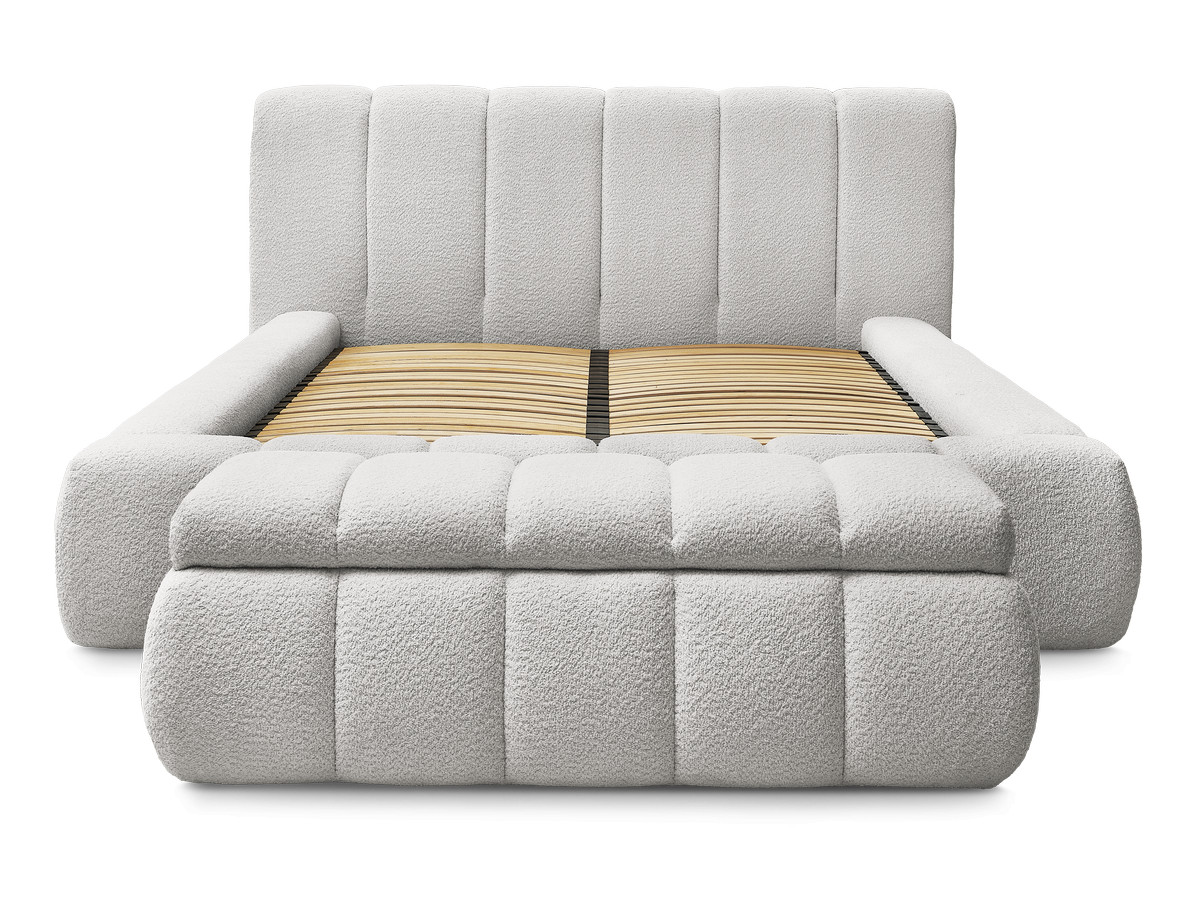 Lit coffre DENALI tissu bouclette + Bout de lit DENALI