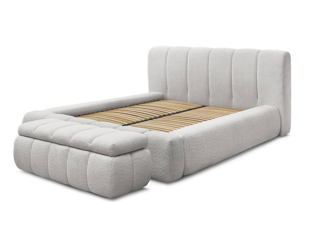 Lit coffre DENALI tissu bouclette + Bout de lit DENALI