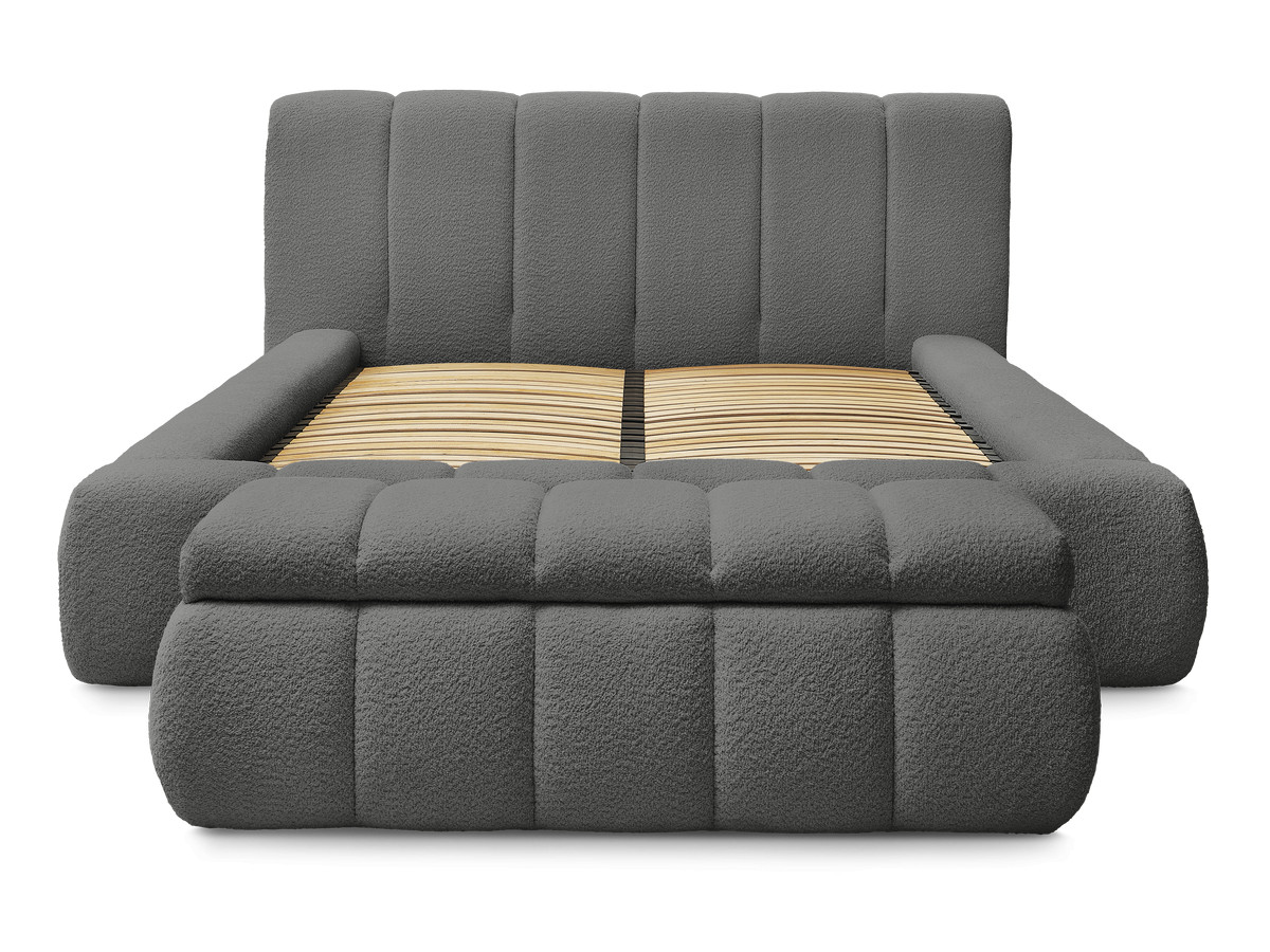 Lit coffre DENALI tissu bouclette + Bout de lit DENALI