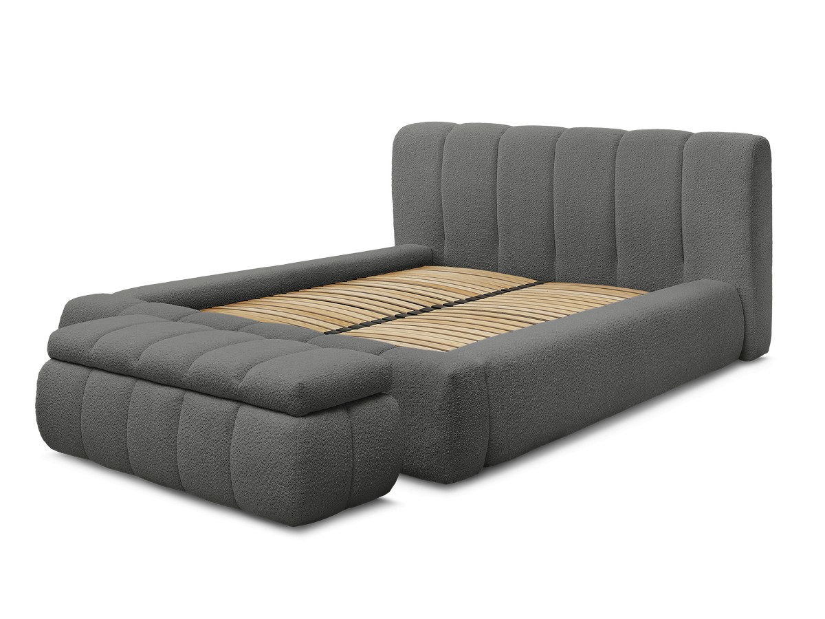 Lit coffre DENALI tissu bouclette + Bout de lit DENALI