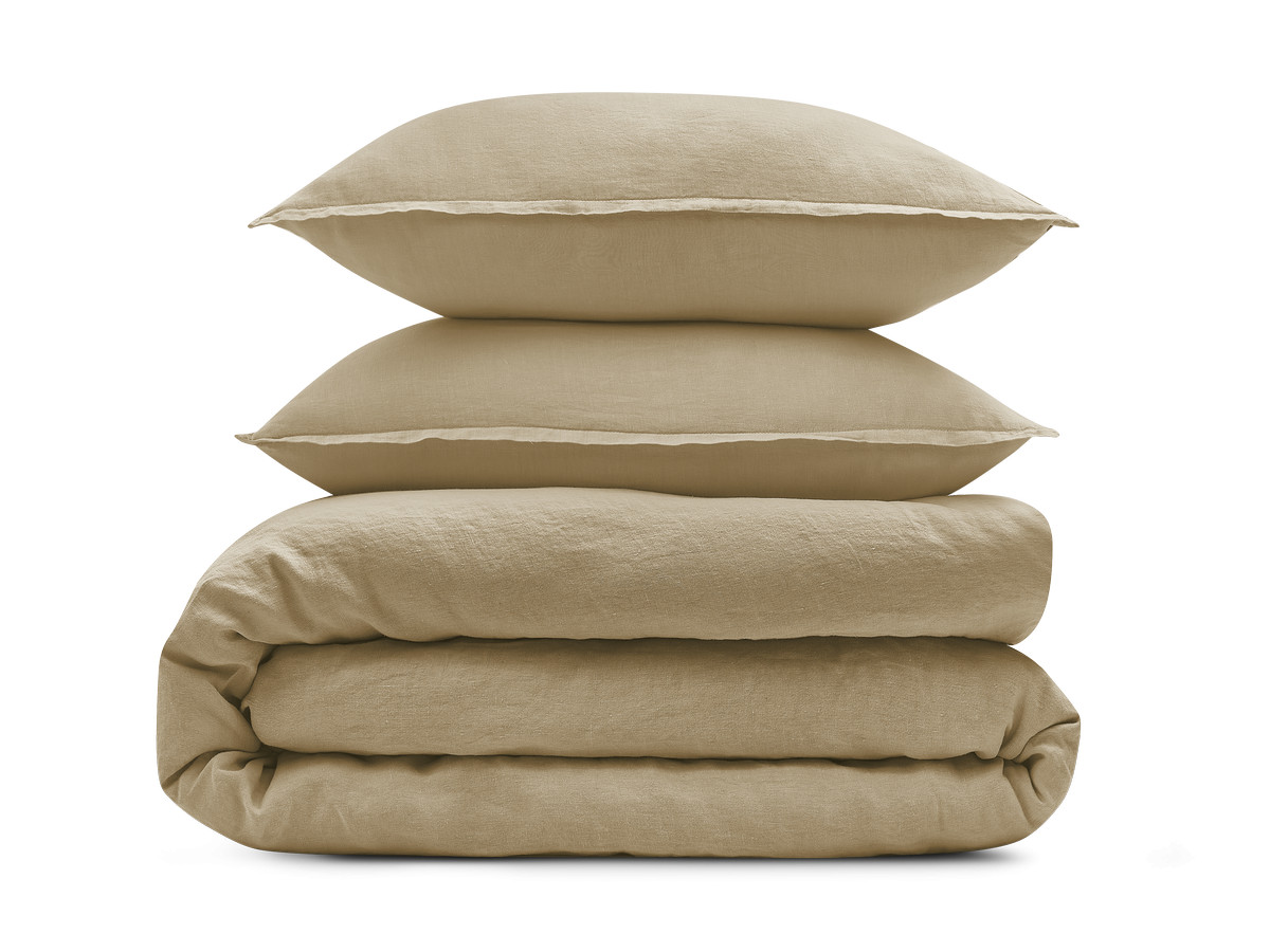 Parure de lit en Lin lavé ARES avec une housse de couette, 2 taies d'oreiller beige — vue 4