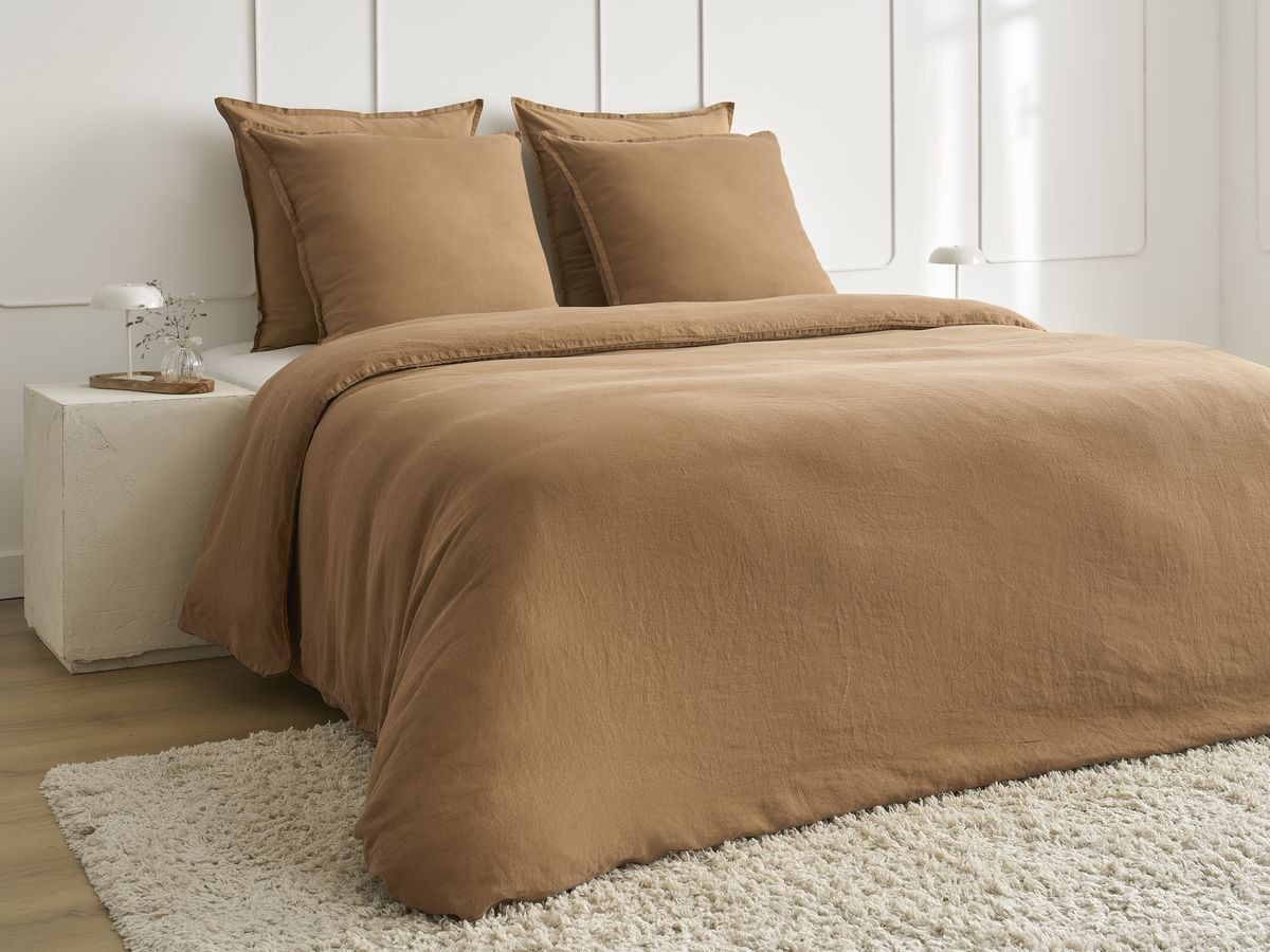 Parure de lit en Lin lavé ARES avec une housse de couette, 2 taies d'oreiller ocre — vue 5