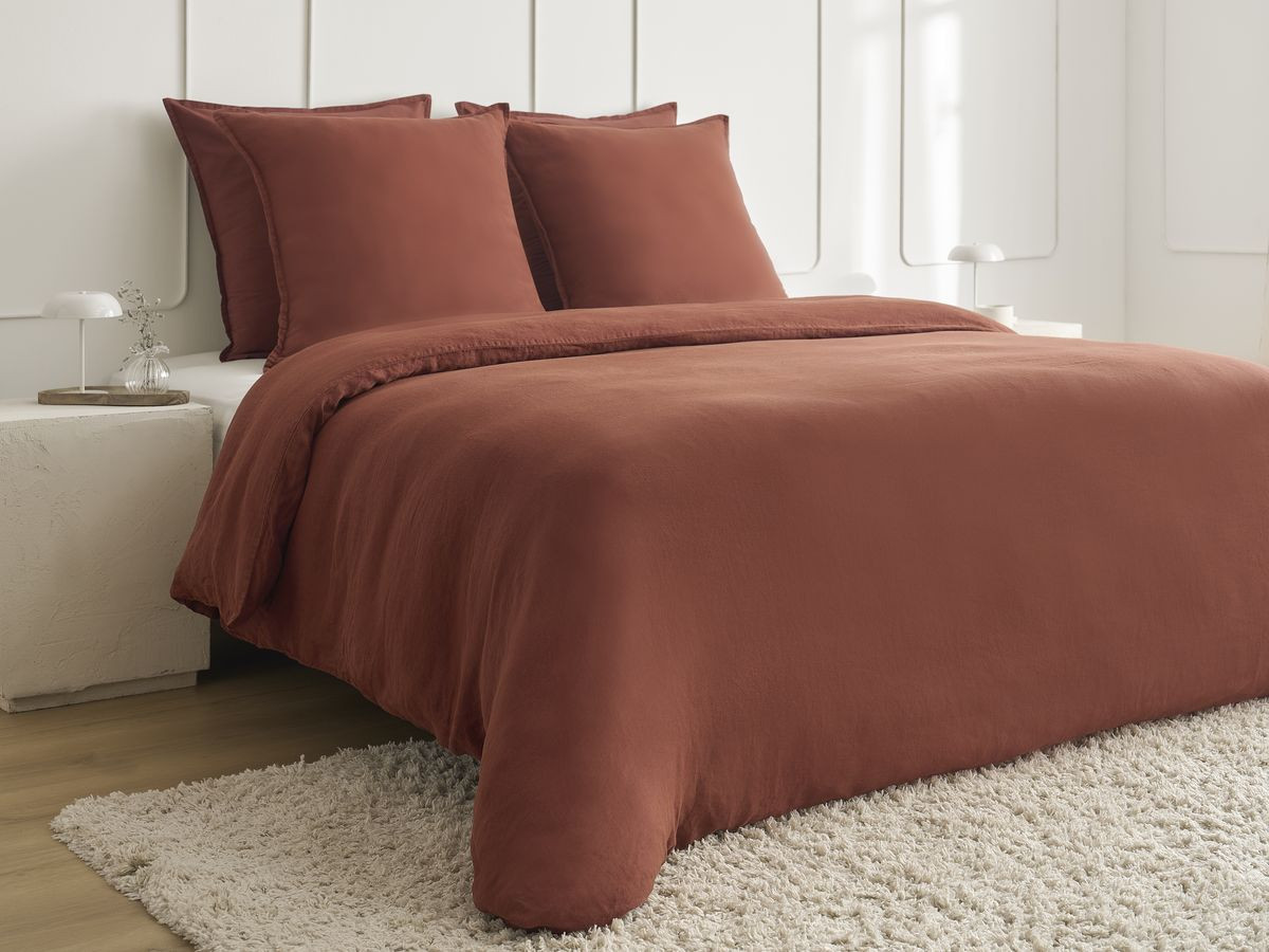 Parure de lit en Lin lavé ARES avec une housse de couette, 2 taies d'oreiller terracotta — vue 5