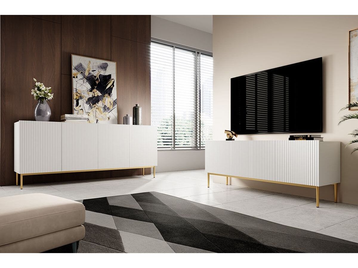 KASHA set met 150 cm tv-meubel + 150 cm dressoir + salontafel met gouden poten