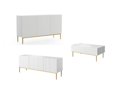 Ensemble KASHA avec meuble TV 150 cm + buffet 150 cm + table basse pieds or