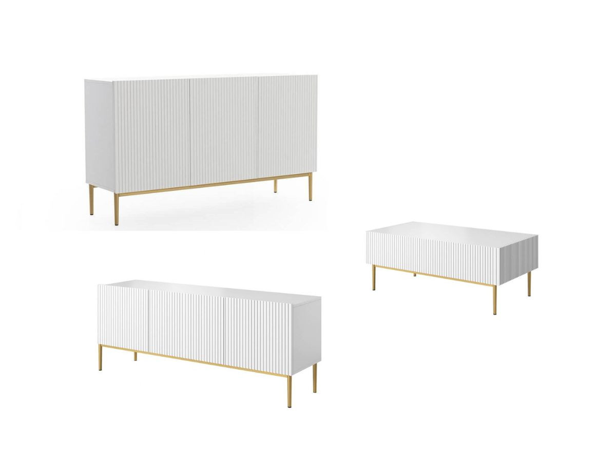 KASHA set met 150 cm tv-meubel + 150 cm dressoir + salontafel met gouden poten