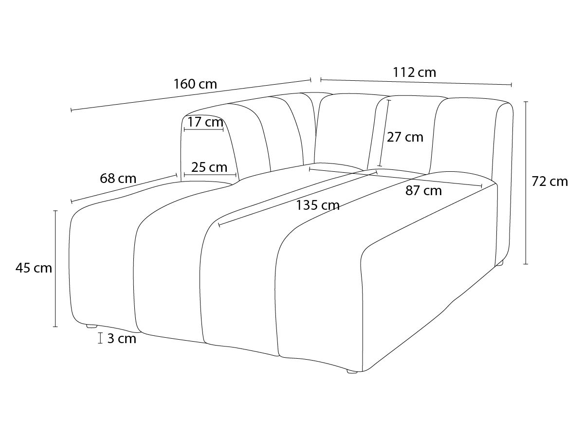 Chaise longue voor modulaire bank ANNECY badstof