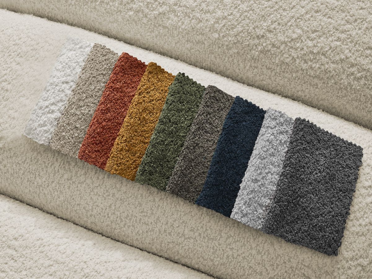 Canapé d'angle fixe EVEREST tissu chiné - Orange - Angle droit - 10 coussins