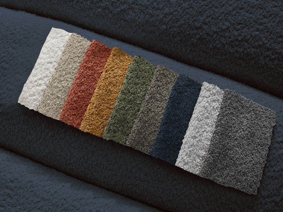 Canapé d'angle fixe EVEREST tissu chiné - Orange - Angle droit - 10 coussins