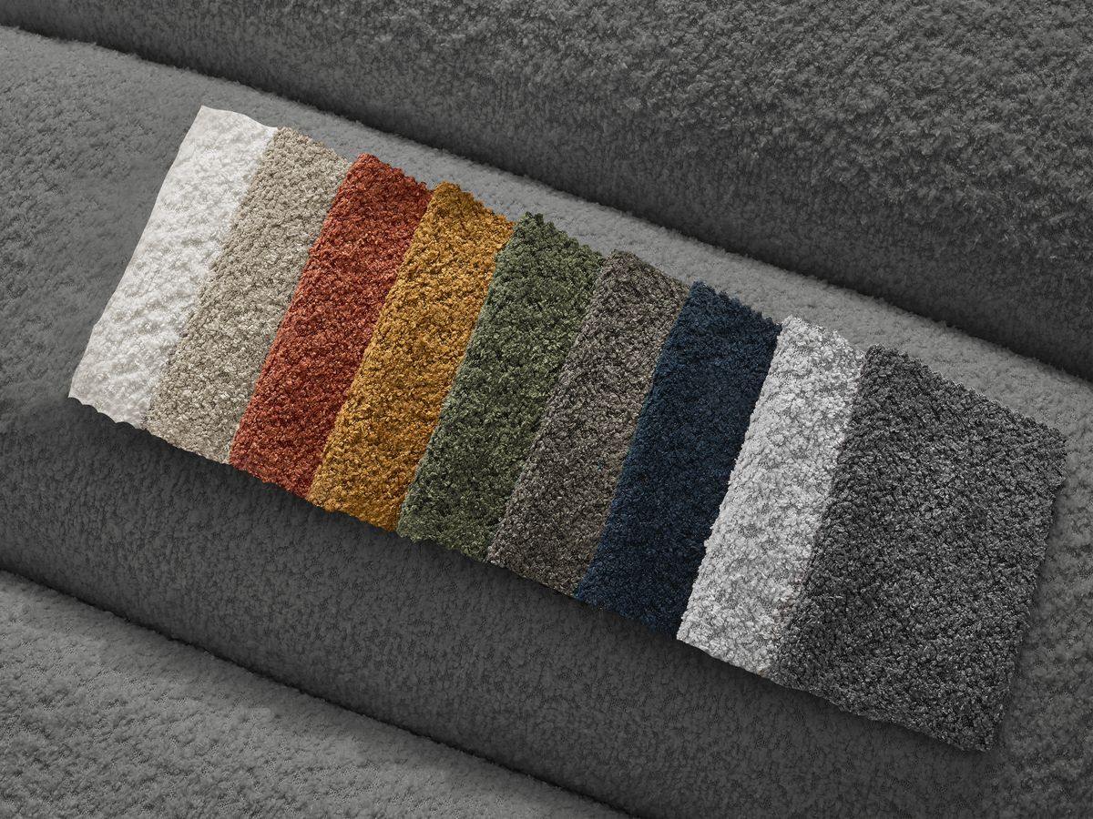 Canapé d'angle fixe EVEREST tissu chiné - Orange - Angle droit - 10 coussins