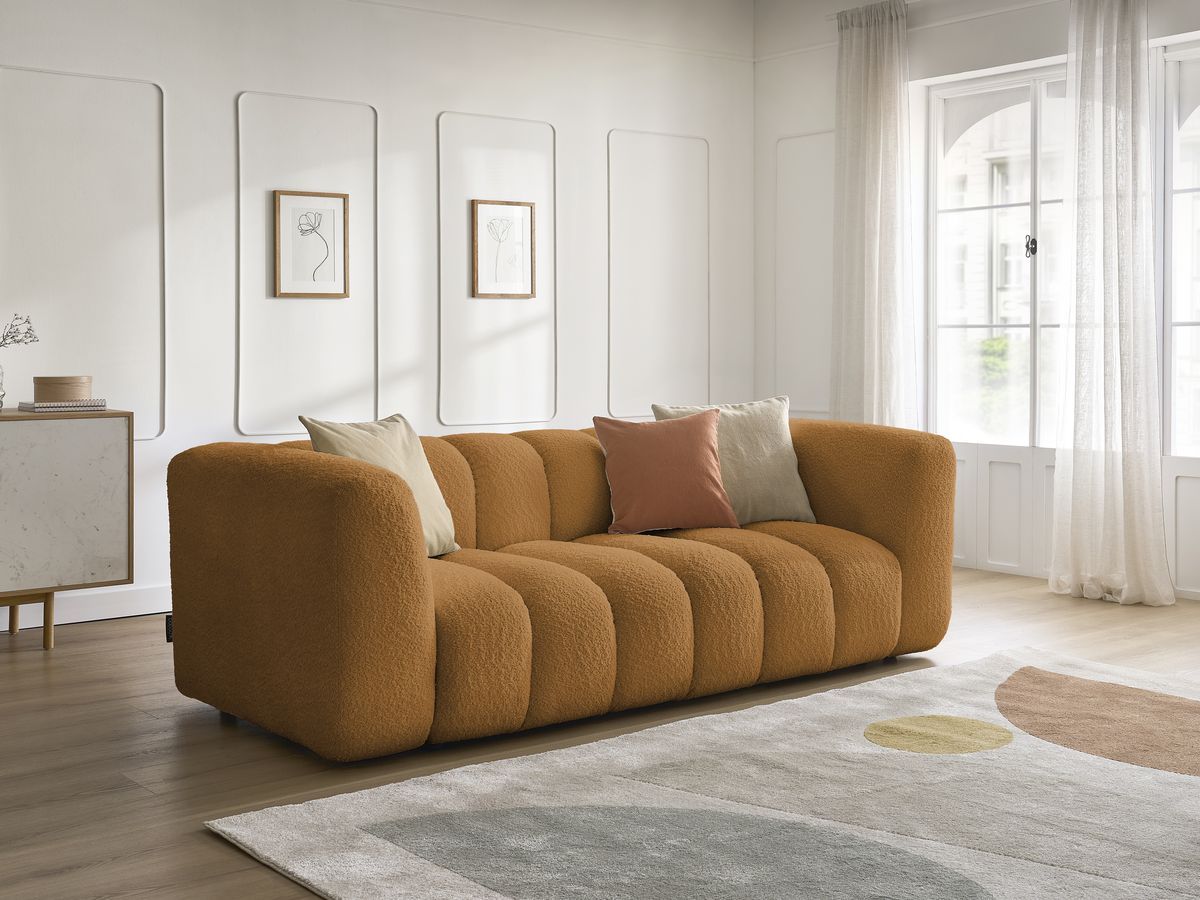 Canapé droit 3 places TALIA bouclette jaune