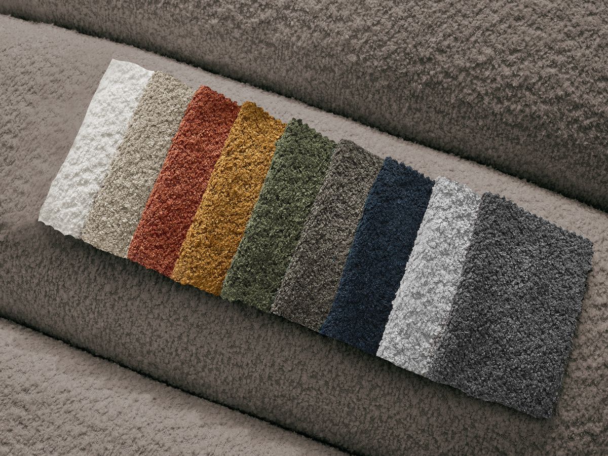 Canapé d'angle fixe EVEREST tissu chiné - Orange - Angle droit - 10 coussins