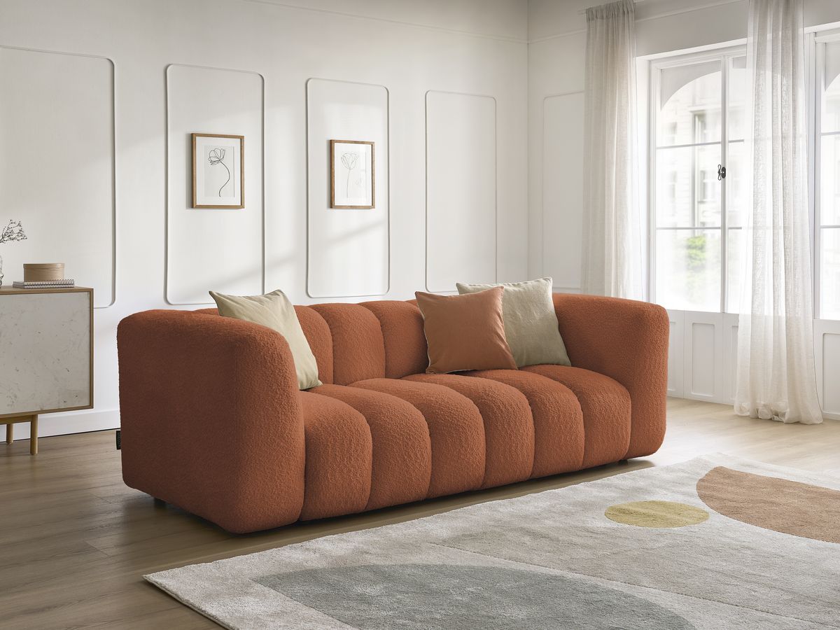 Canapé d'angle fixe EVEREST tissu chiné - Orange - Angle droit - 10 coussins