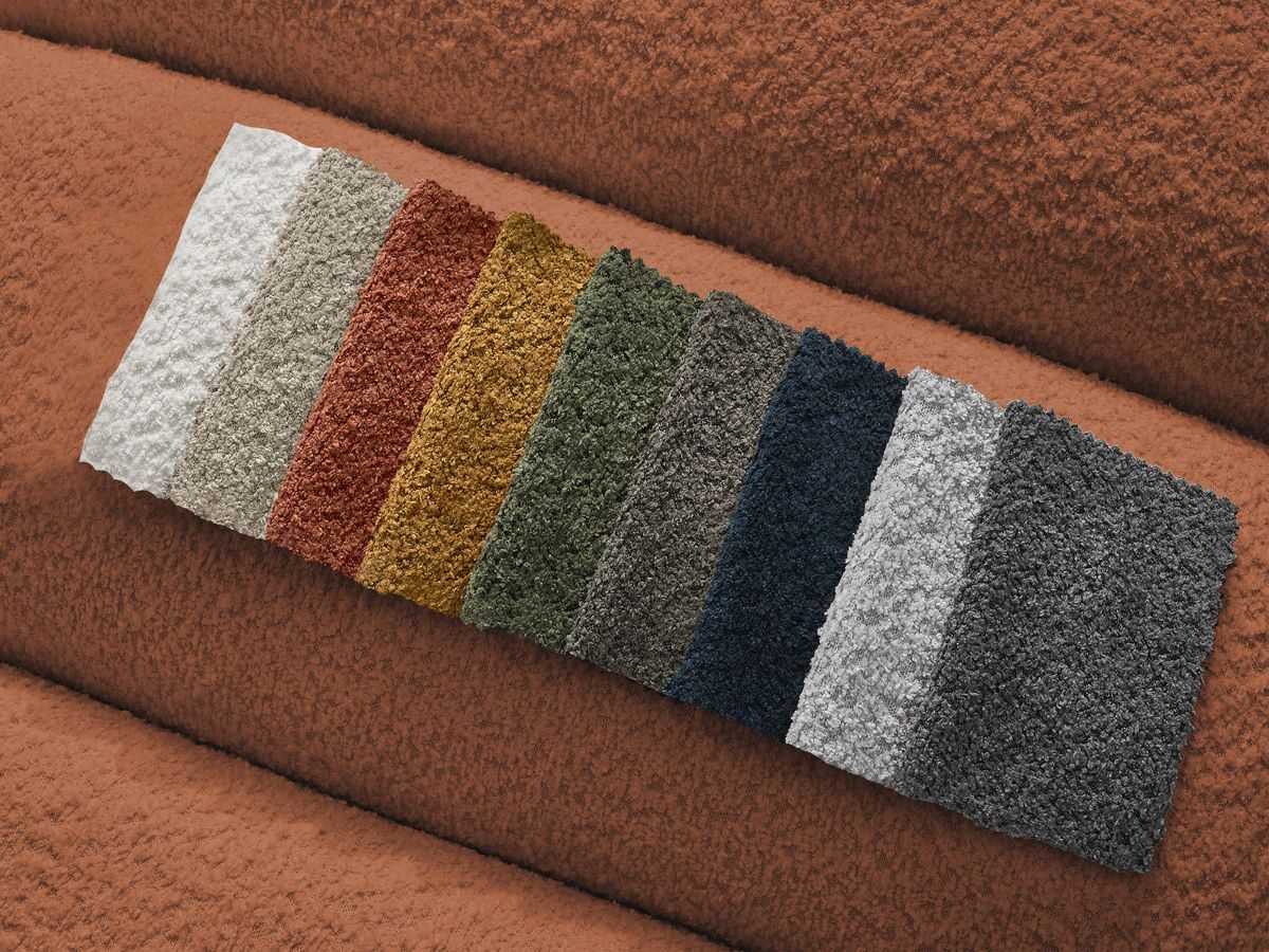 Canapé d'angle fixe EVEREST tissu chiné - Orange - Angle droit - 10 coussins