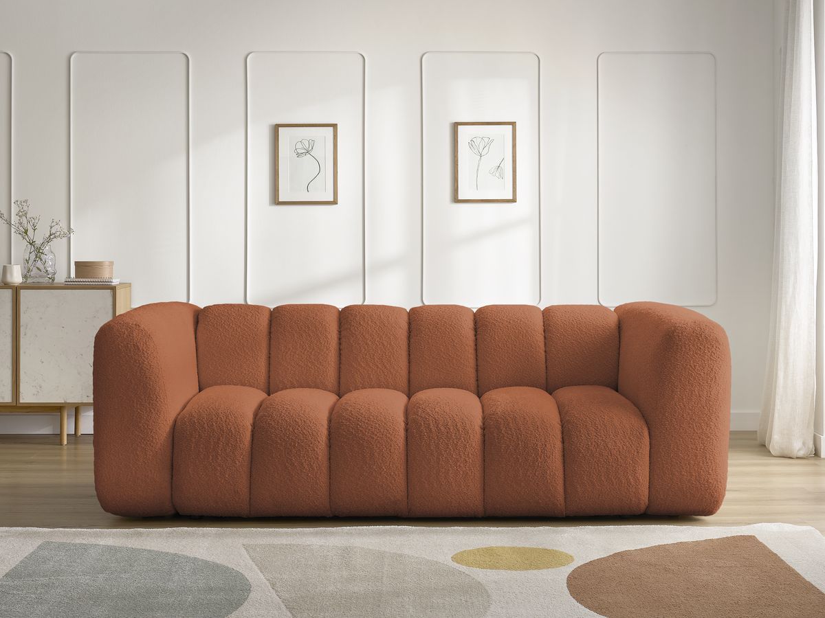 Canapé droit 3 places TALIA bouclette orange — vue 5