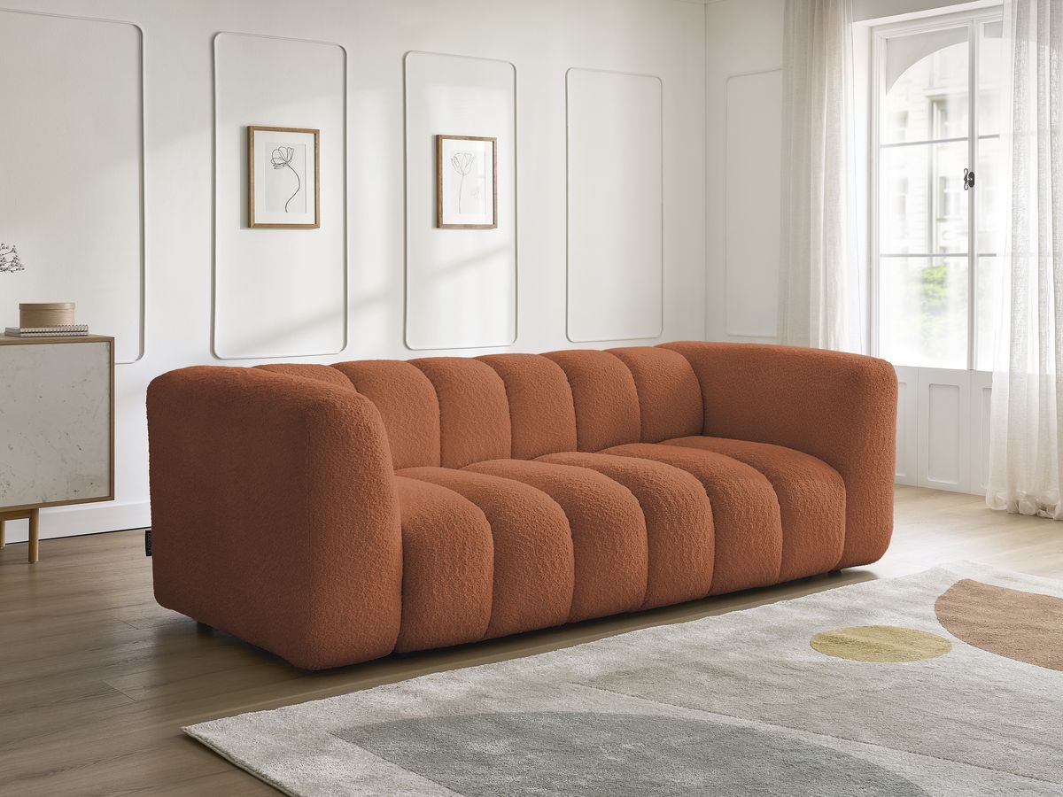 Canapé d'angle fixe EVEREST tissu chiné - Orange - Angle droit - 10 coussins