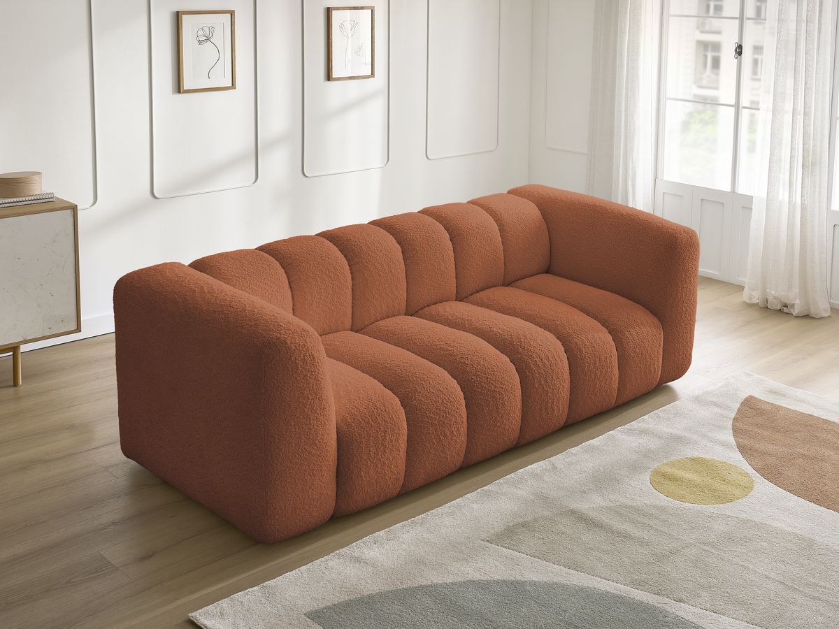 Canapé d'angle fixe EVEREST tissu chiné - Orange - Angle droit - 10 coussins
