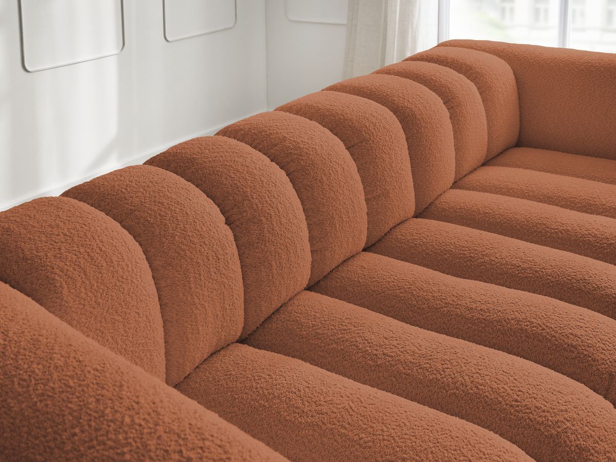 Canapé d'angle fixe EVEREST tissu chiné - Orange - Angle droit - 10 coussins
