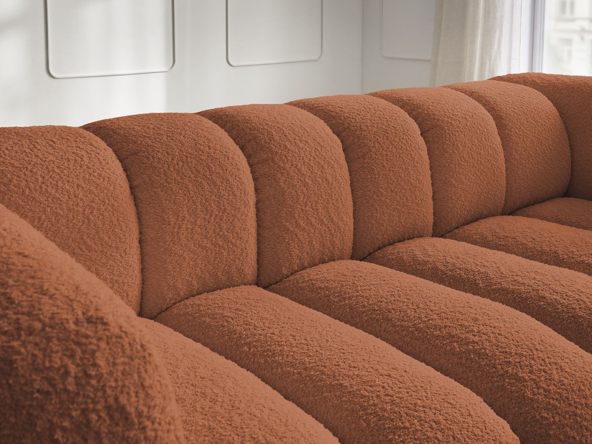 Canapé d'angle fixe EVEREST tissu chiné - Orange - Angle droit - 10 coussins