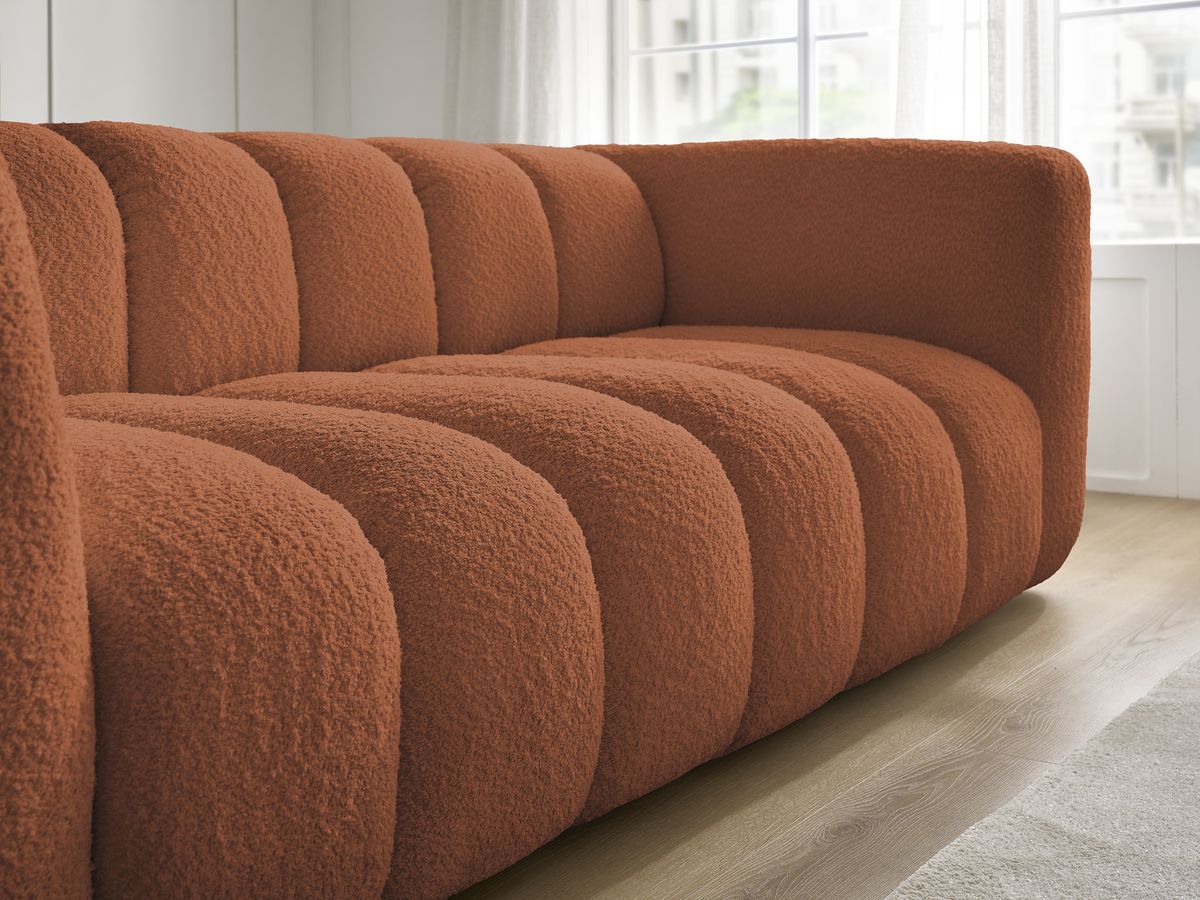 Canapé d'angle fixe EVEREST tissu chiné - Orange - Angle droit - 10 coussins