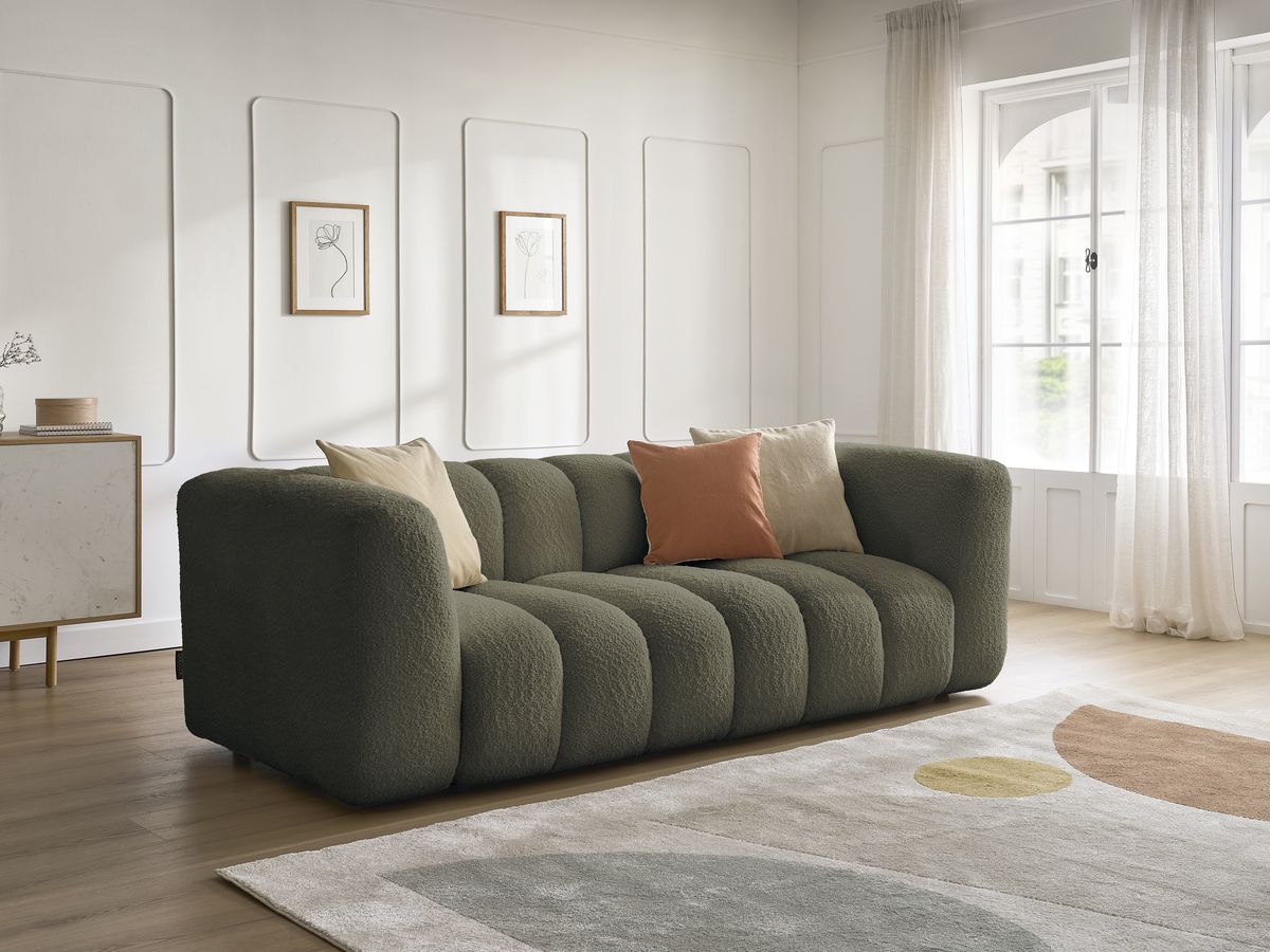 Canapé droit 3 places TALIA bouclette vert