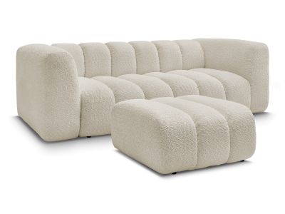 Canapé droit fixe 3 places TALIA tissu bouclette avec pouf