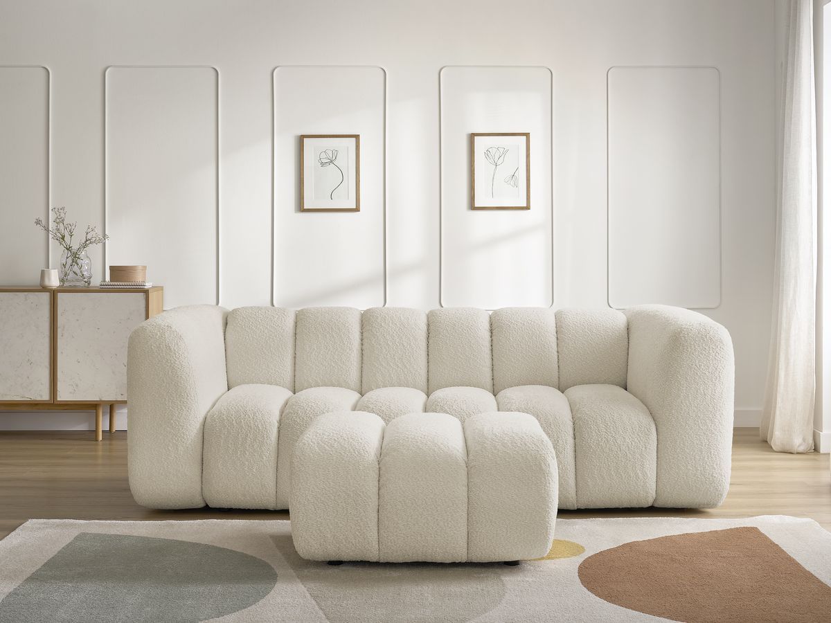 Canapé droit 3 places TALIA bouclette avec pouf beige — vue 5