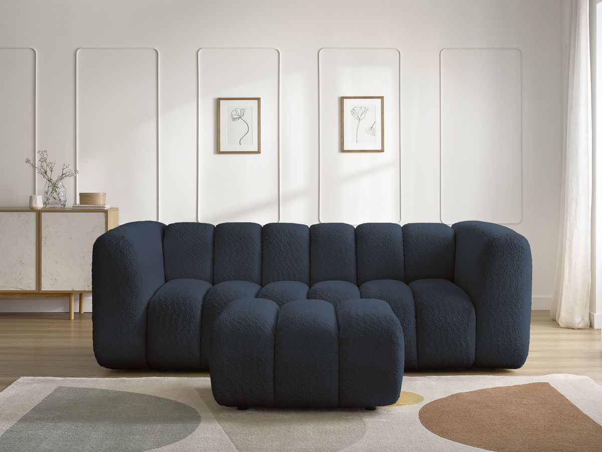 Canapé droit 3 places TALIA bouclette avec pouf bleu foncé — vue 5