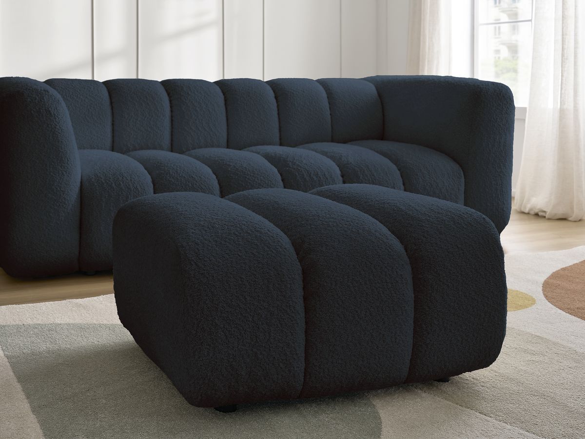 Canapé droit fixe 3 places TALIA tissu bouclette avec pouf