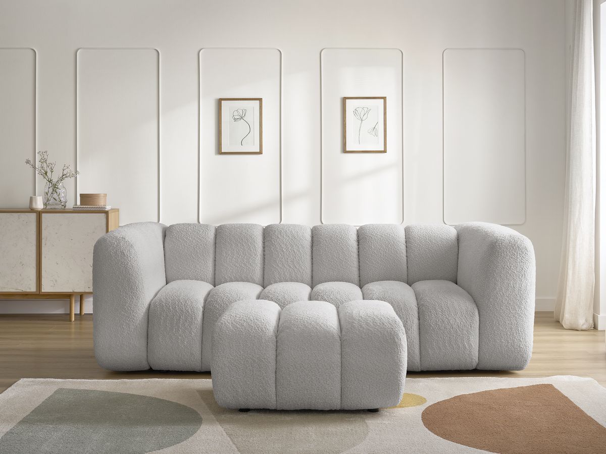 Canapé droit 3 places TALIA bouclette avec pouf gris clair — vue 5