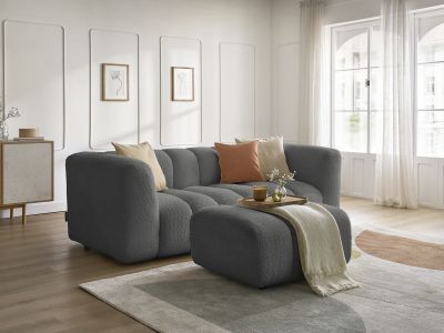 Canapé droit fixe 3 places TALIA tissu bouclette avec pouf