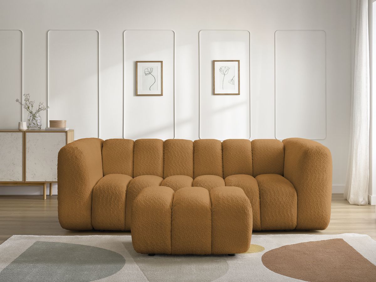 Canapé droit 3 places TALIA bouclette avec pouf jaune — vue 5