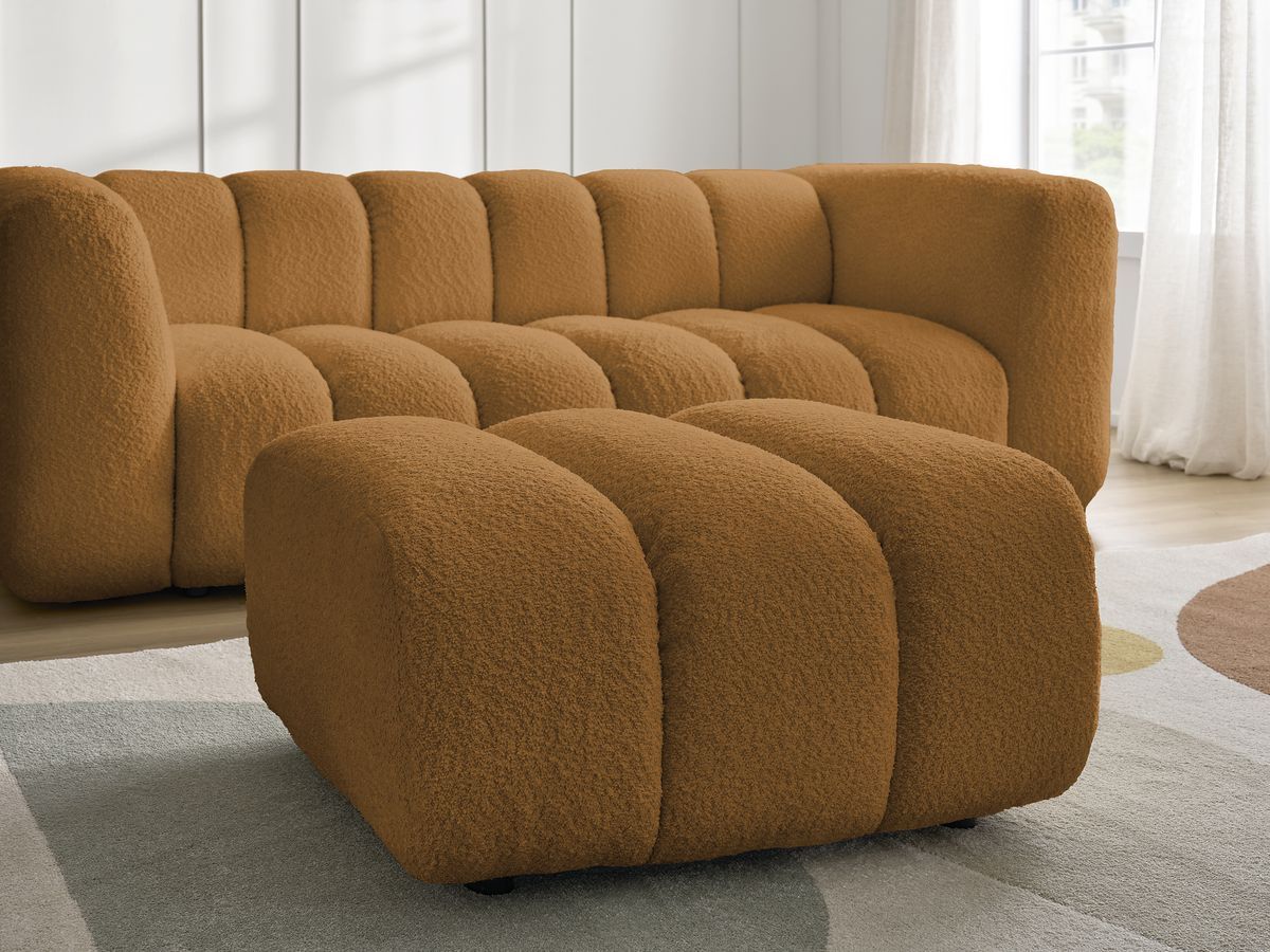 Canapé droit fixe 3 places TALIA tissu bouclette avec pouf