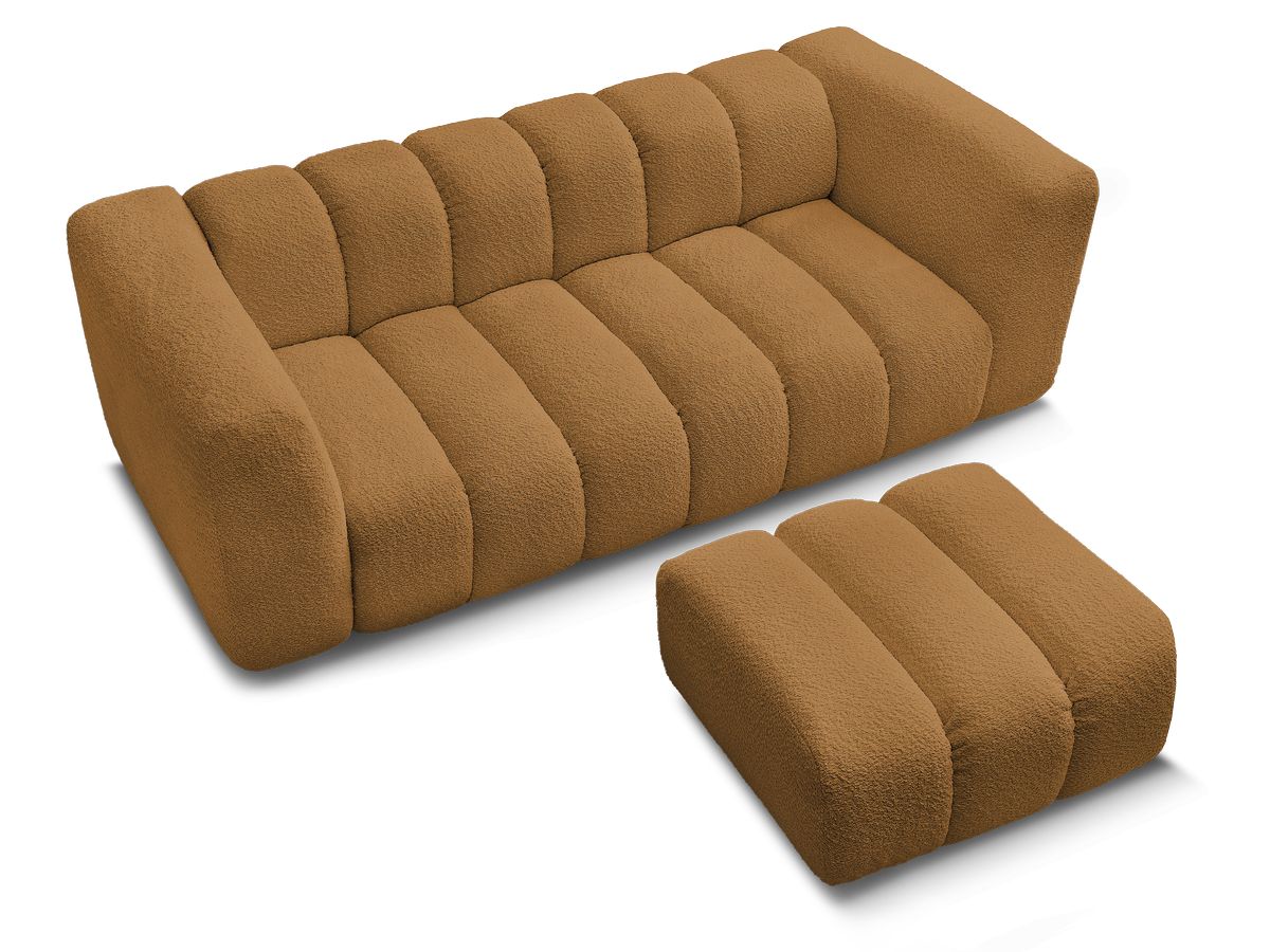 Canapé droit fixe 3 places TALIA tissu bouclette avec pouf