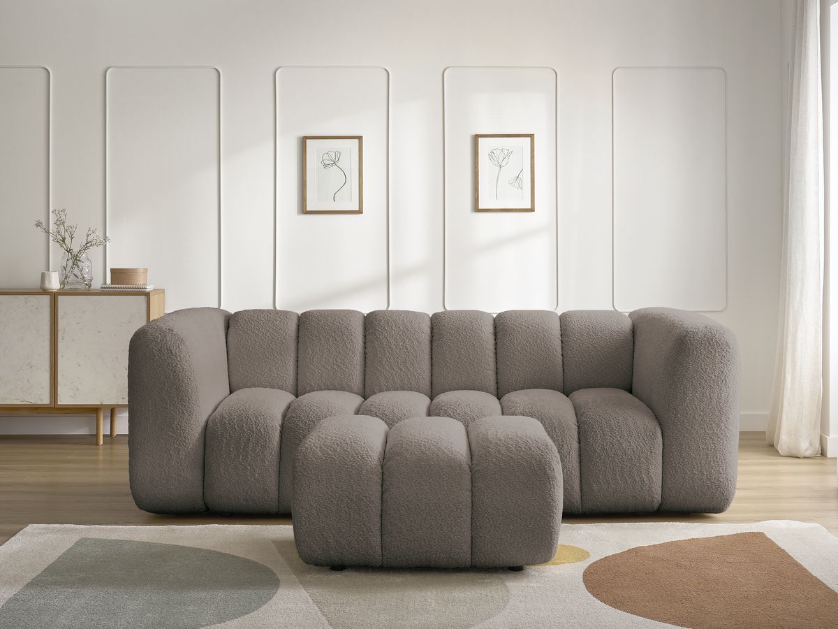 Canapé droit 3 places TALIA bouclette avec pouf marron — vue 5